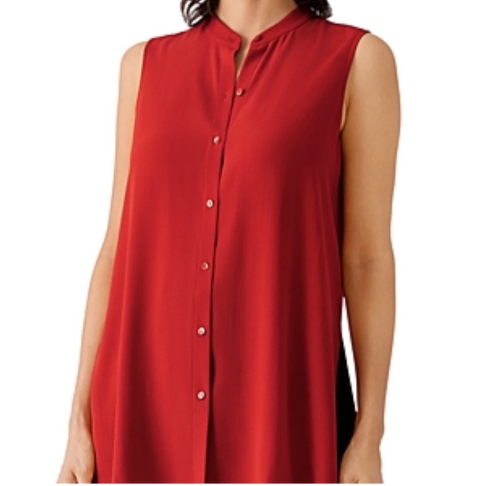 Eileen Fisher Sleeveless Silk Button Down Blouse Cinnabar size XXS